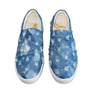Women’s Sam Edelman Lacey Distressed Patchwork Denim Platform Slip-On Sneakers